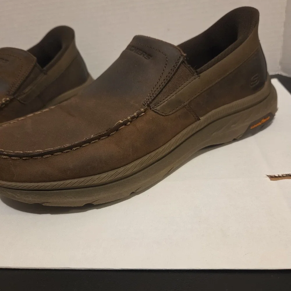 Skechers Pollard-Osgood Brown Leather Memory Slip-ins Loafer Shoes Men's Sz 8.5